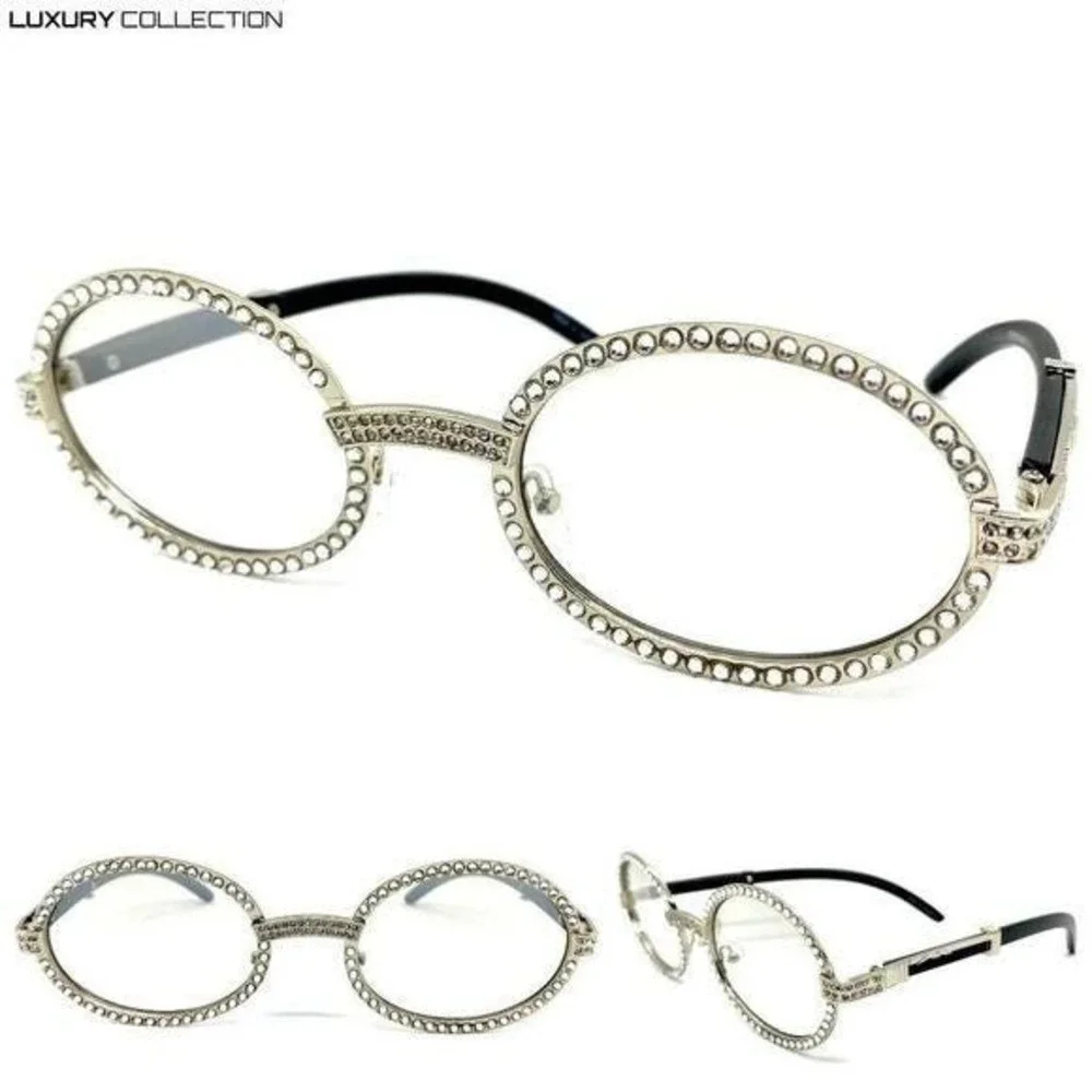 Eyeglasses Silver Metal Frame Clear Tinted Lens‎ Buffs Cholo Style Diamond Style